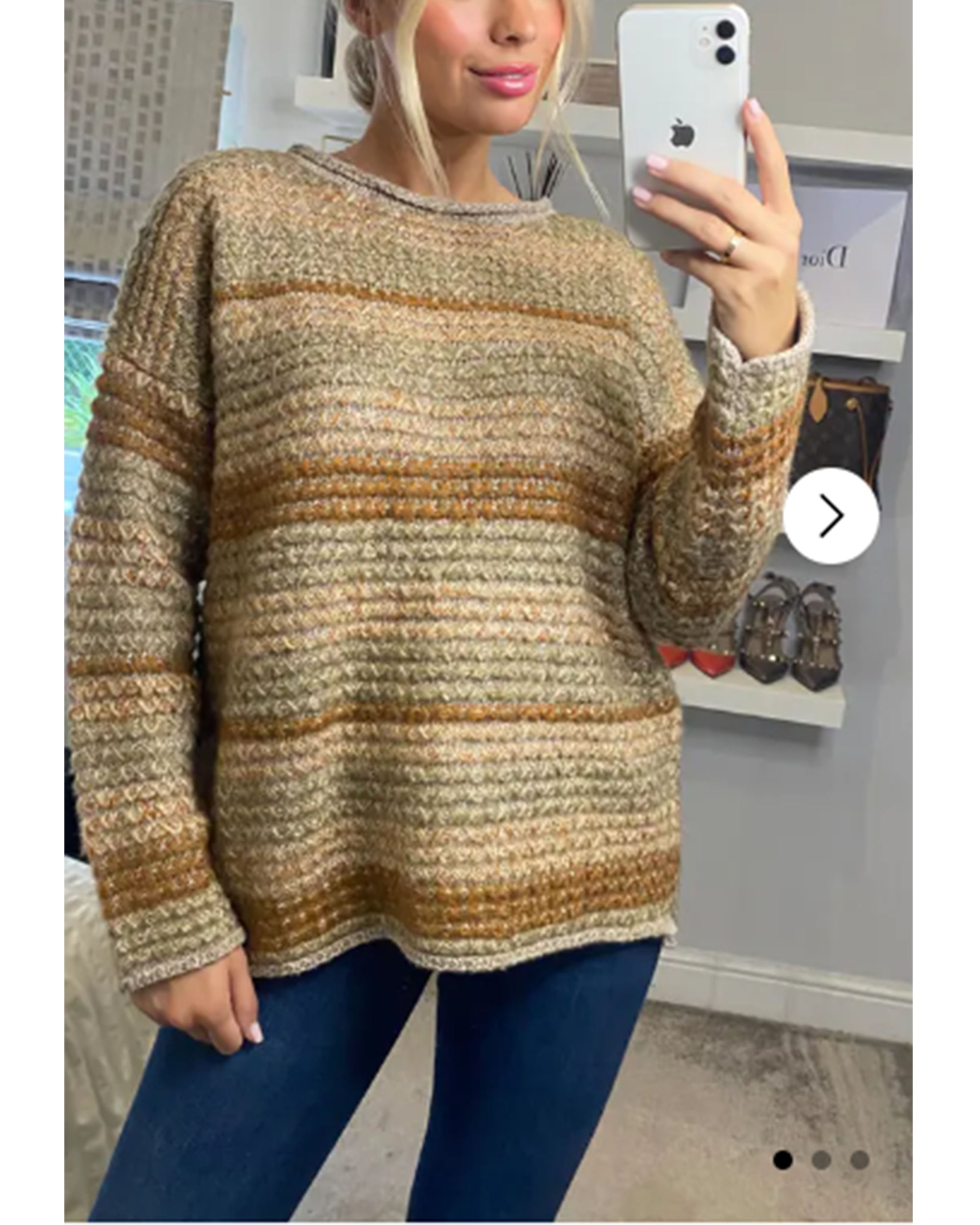 Ribbed stripe mix yarn oversize jumper