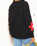 Floral Pattern Embroidered Soft knit Long Sleeves Jumper in black