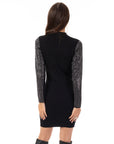 Long Sleeves Diamond Sequin short Dress in Black