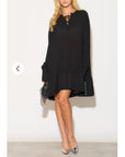 Oversized Silky Chiffon pleated shirt dress with Frilled detail hem in Black