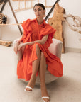 Oversized Ruffle Sleeves shirt dress in Orange