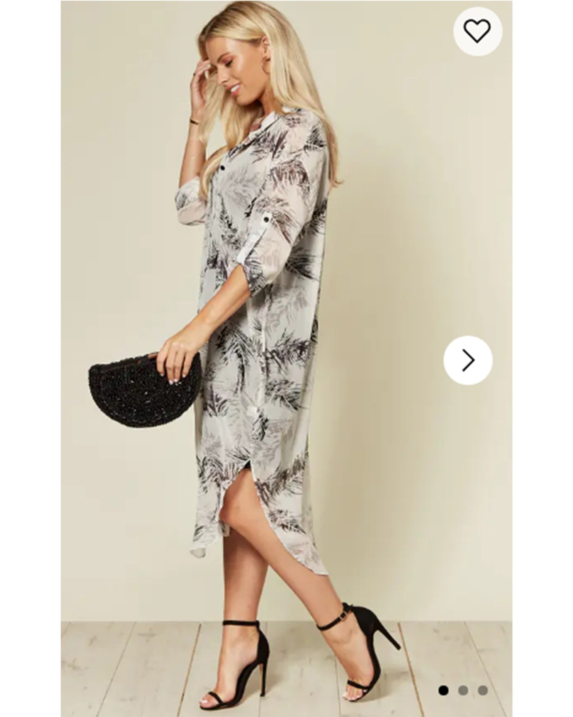 Feather Printed Maxi Shirt Dress (Black)