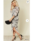 Feather Printed Maxi Shirt Dress (Black)