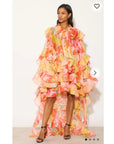 Heavy Tiered Ruffle Oversized Dress In Red Floral Print