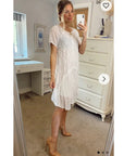 Lace and chiffon patchwork dress (White)