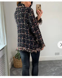 Black blue Color Tweed Effect Knitted Short Cardigan Jaccket