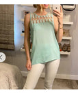 Feather Organza Cotton Vest Top (GREEN)