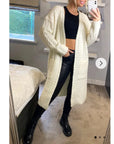 Cable knit design wool-blended long oversized cardigan in White