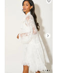 Floral Lace Long Blouseon Sleeves Design Dress In White