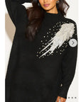 Multi Diamonded and Sequin design pattern Embroidered Long Jumper in Black