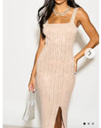 Multi Diamond Sequin Maxi Dress in Beige