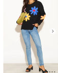 Floral Pattern Embroidered Soft knit Long Sleeves Jumper in black