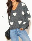 Brushed texture Sweet Heart Pattern Embroidered Jumper in Grey