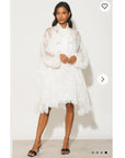 Floral Lace Long Blouseon Sleeves Design Dress In White