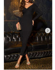 Soft Knit off the shoulder neckline long sleeves bodycon dress in black