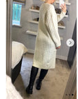 Cable knit design wool-blended long oversized cardigan in White