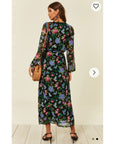 Maxi Shirt Dress in Floral Print with Long Sleeve and Buttons