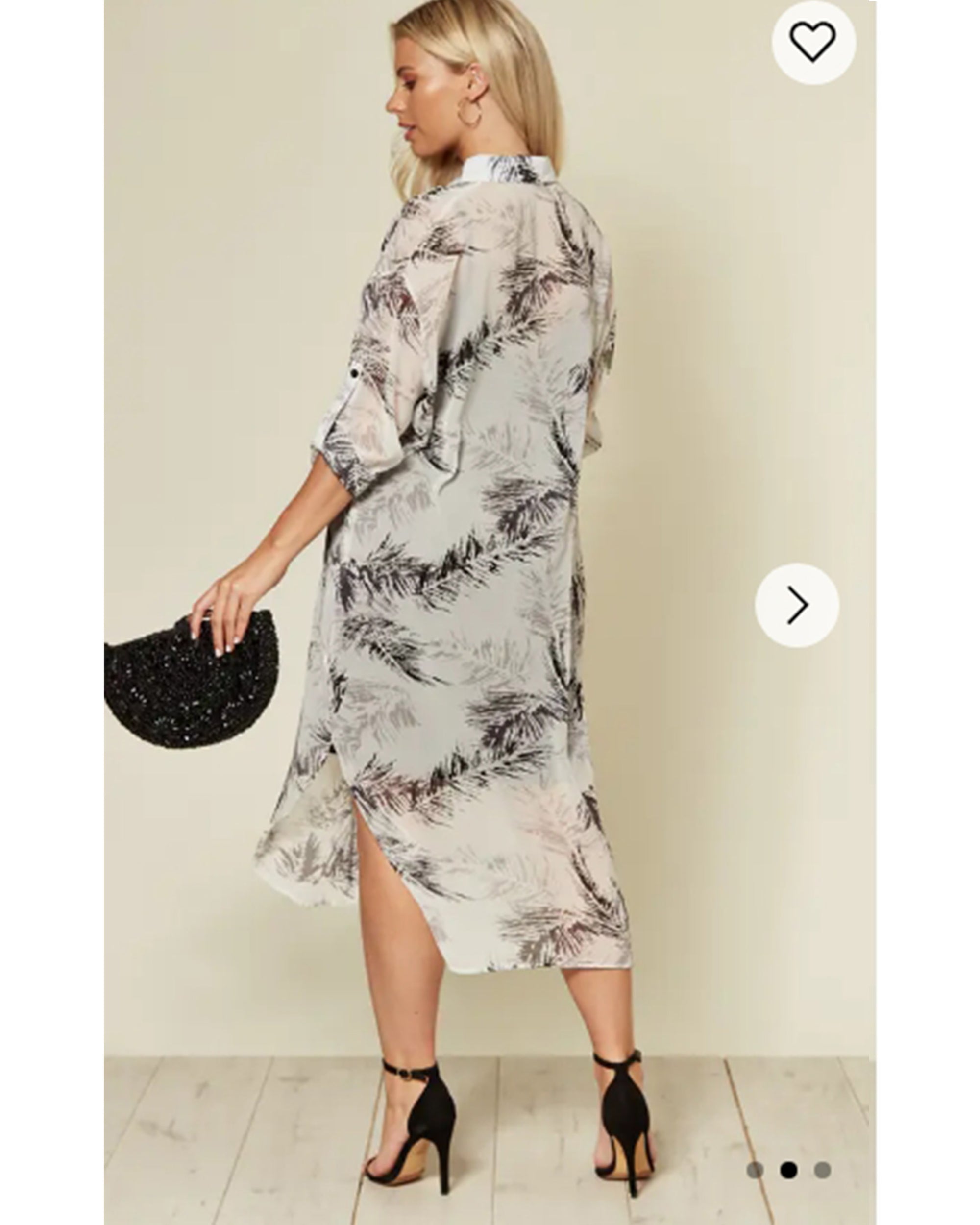 Feather Printed Maxi Shirt Dress (Black)