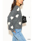 Brushed texture Sweet Heart Pattern Embroidered Jumper in Grey