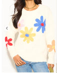 Floral Pattern Embroidered Soft knit Long Sleeves Jumper in Cream