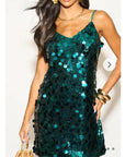 Circle Disc Sequin Strappy Short Dress in GREEN