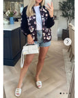 Black floral Print Bomber Jacket