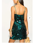 Circle Disc Sequin Strappy Short Dress in GREEN