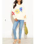 Floral Pattern Embroidered Soft knit Long Sleeves Jumper in Cream