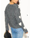 Brushed texture Sweet Heart Pattern Embroidered Jumper in Grey