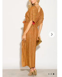 Oversized Metallic pleated kaftan maxi dress in Gold