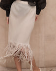 Pleated Midi Skirt with multi fringed tassel hem design in white