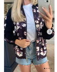 Black floral Print Bomber Jacket