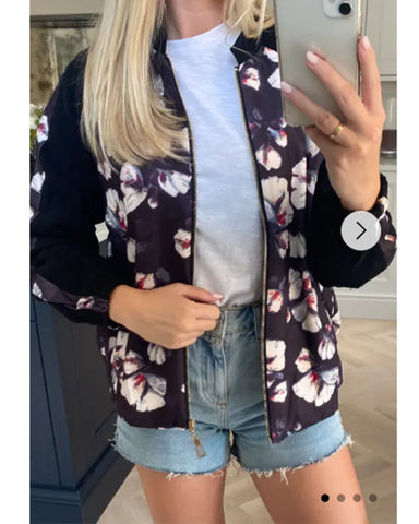 Black floral Print Bomber Jacket