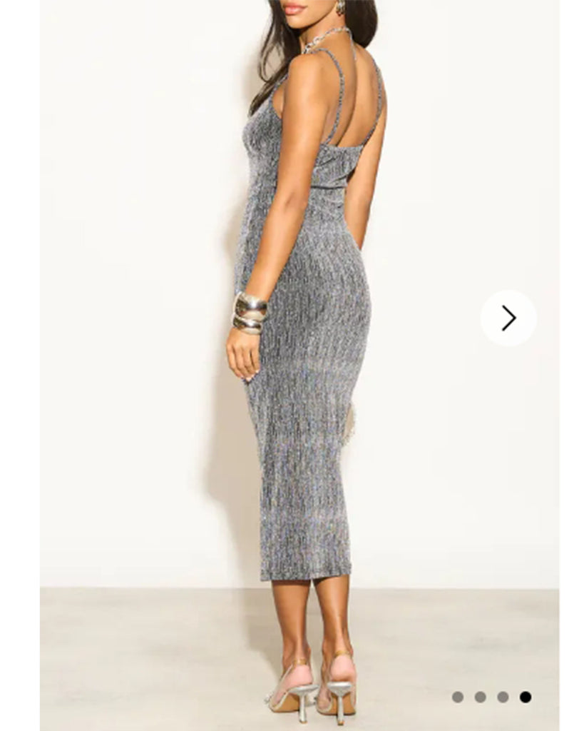 Scooped-neck sleeveless metallic-knit maxi dress in Sliver