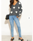 Brushed texture Sweet Heart Pattern Embroidered Jumper in Grey