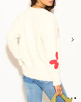 Floral Pattern Embroidered Soft knit Long Sleeves Jumper in Cream