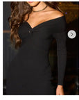 Soft Knit off the shoulder neckline long sleeves bodycon dress in black