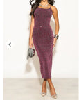 Scooped-neck sleeveless metallic-knit maxi dress in Pink