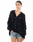 Gold Polka Dots Embroidered Shirt in Soft cotton fabric in Black