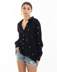 Gold Polka Dots Embroidered Shirt in Soft cotton fabric in Black