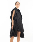 Oversized Ruffle Sleeves shirt dress in black