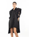 Oversized Ruffle Sleeves shirt dress in black