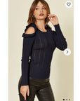 Frill Cold Shoulder Knitted Top