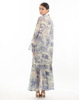 Animal and Forest Scarf print Shirt and Midi Skirt Co-ords in Blue