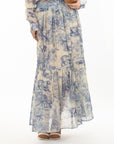 Animal and Forest Scarf print Shirt and Midi Skirt Co-ords in Blue