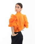 Double Layered Ruffles statements sleeves shirt top in orange