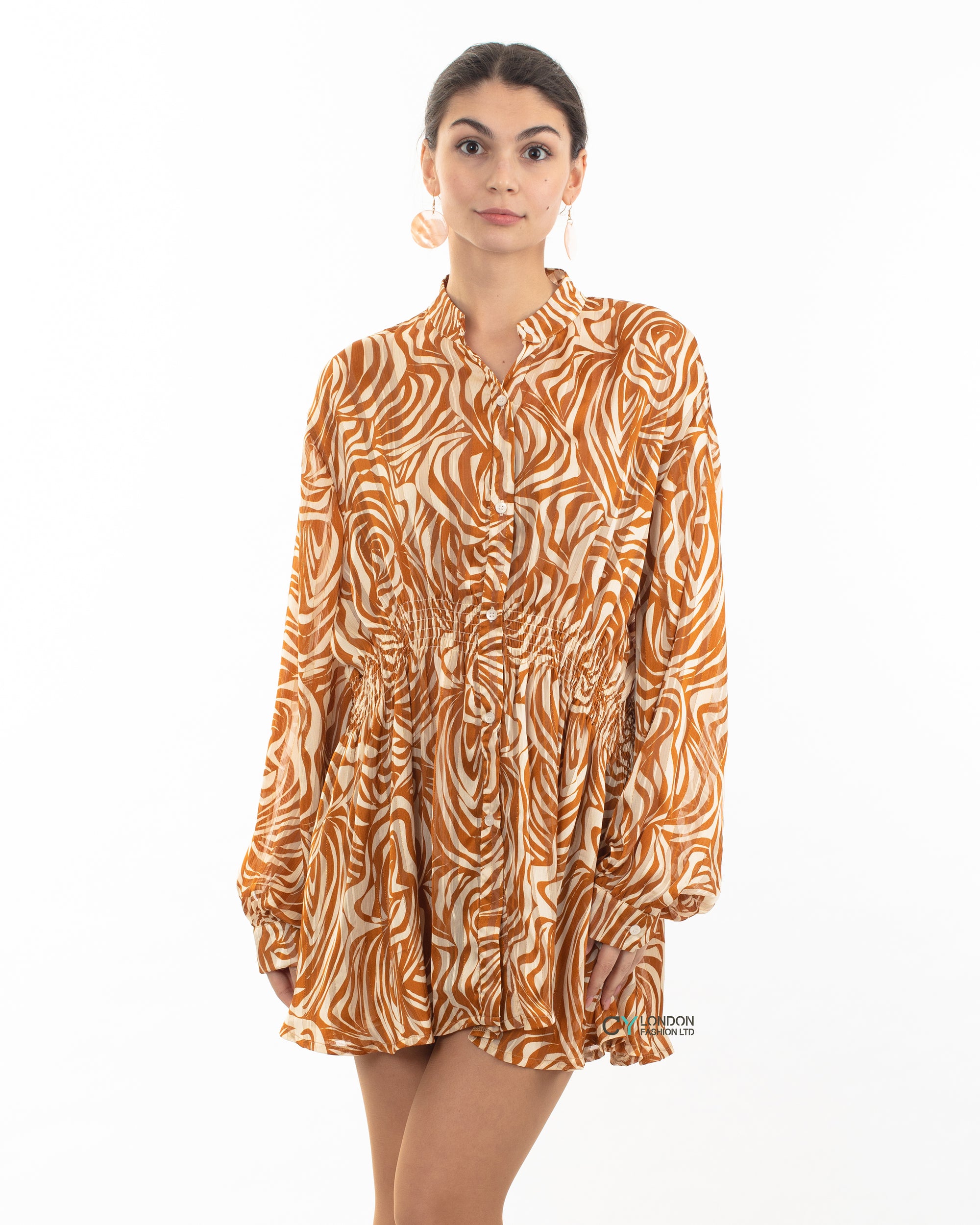 Gold Scarf Print Mini Shirt Dress