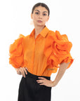 Double Layered Ruffles statements sleeves shirt top in orange