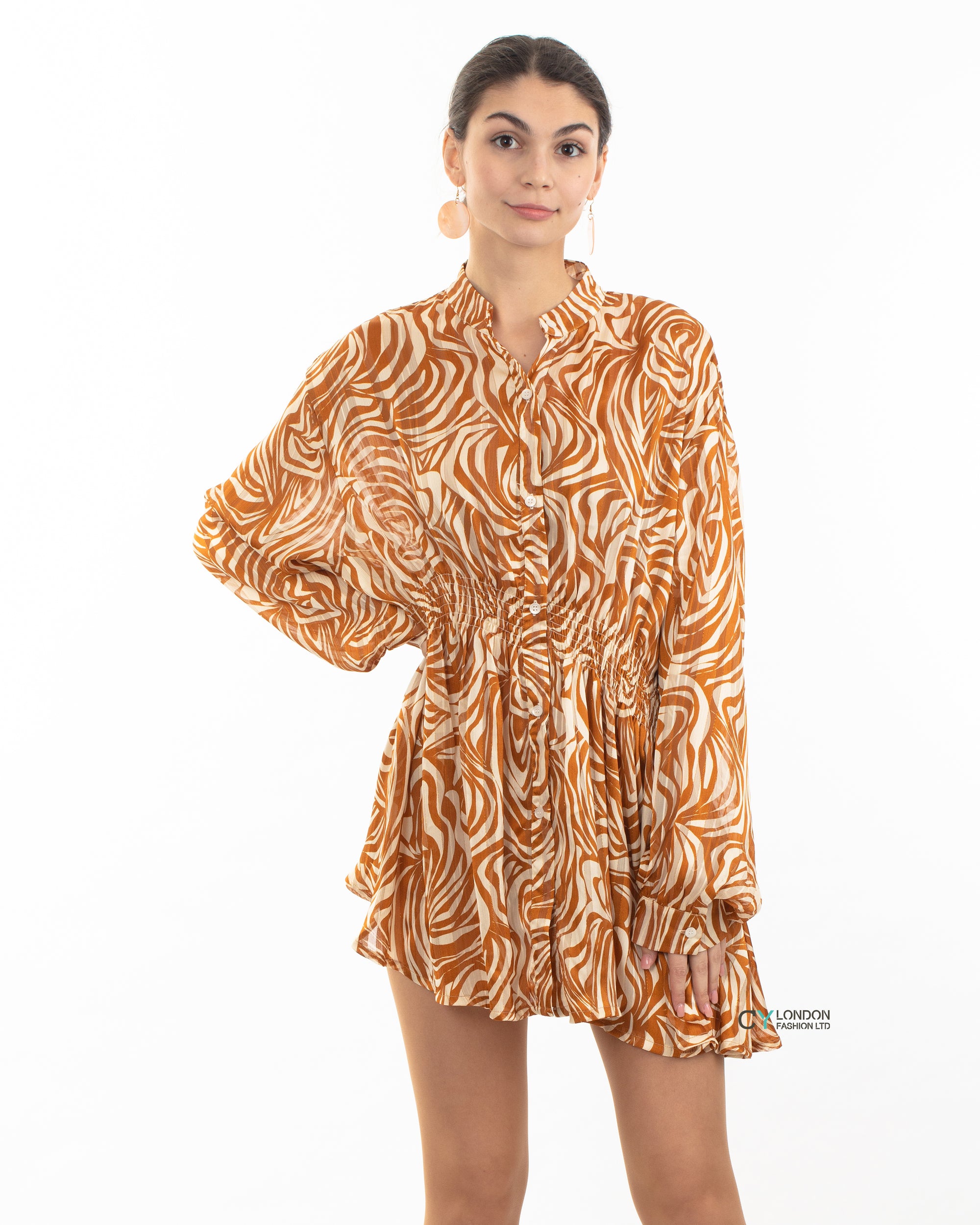 Gold Scarf Print Mini Shirt Dress