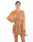 Gold Scarf Print Mini Shirt Dress